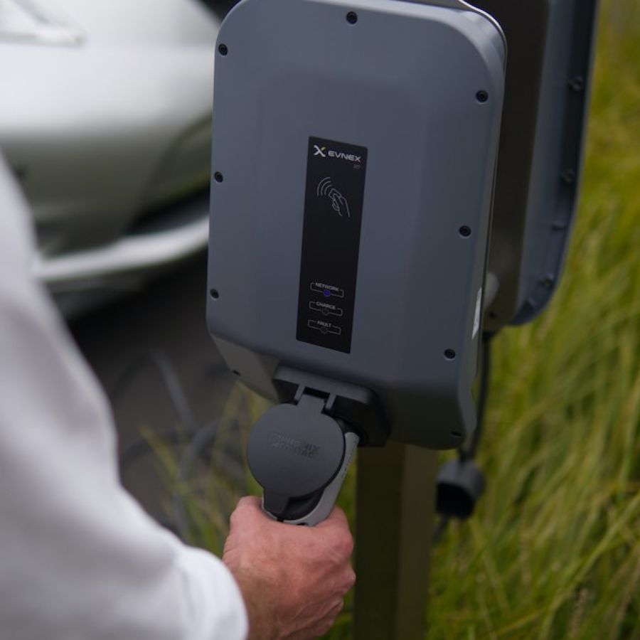 an electric car charging dock