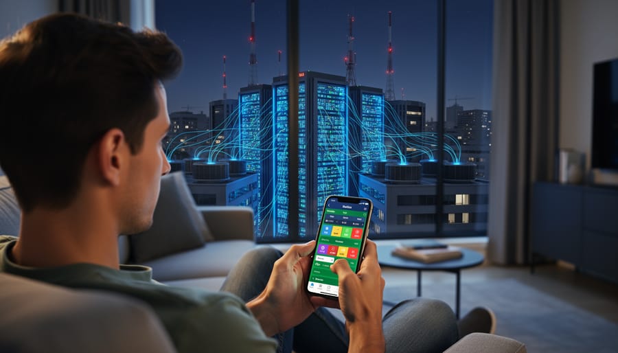 Person using smartphone for mobile sports betting in outdoor setting