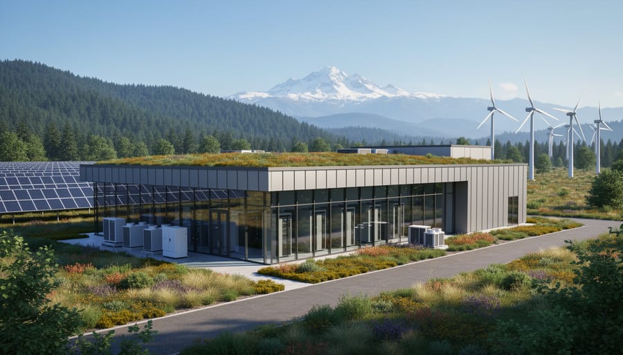 Energy-efficient data center with solar panels and sustainable design in Oregon